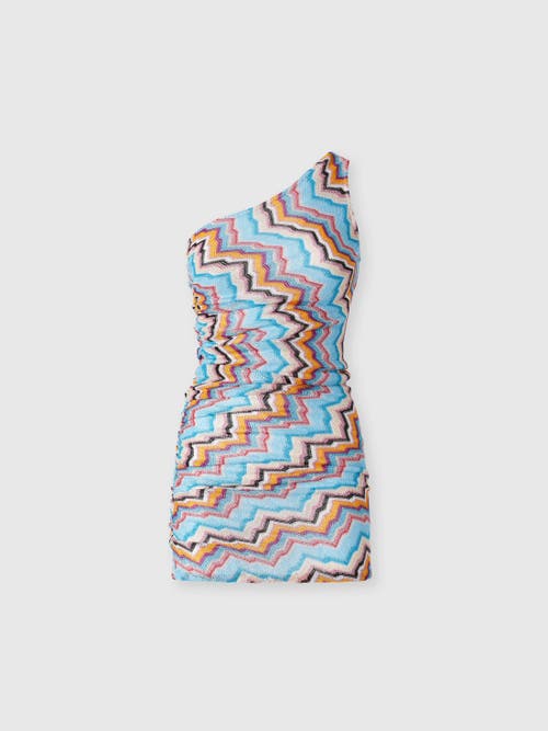 Missoni Short One-shoulder Cover-up With Zig Zag Pattern In Multicoloured
