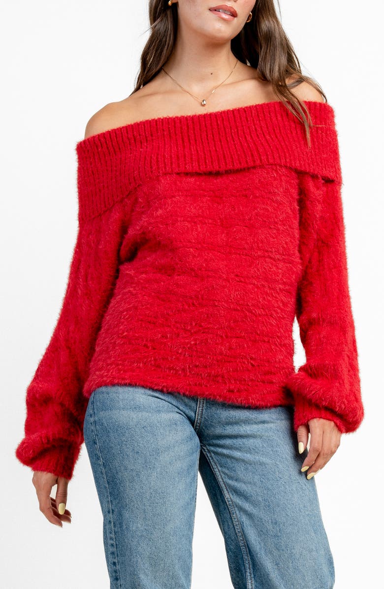 Beivy Oversize Off the Shoulder Sweater, Main, color, Bright Cherry Red