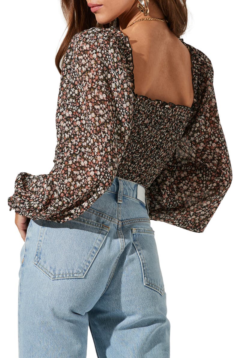 ASTR the Label Floral Ruched Sweetheart Neck Top, Alternate, color,