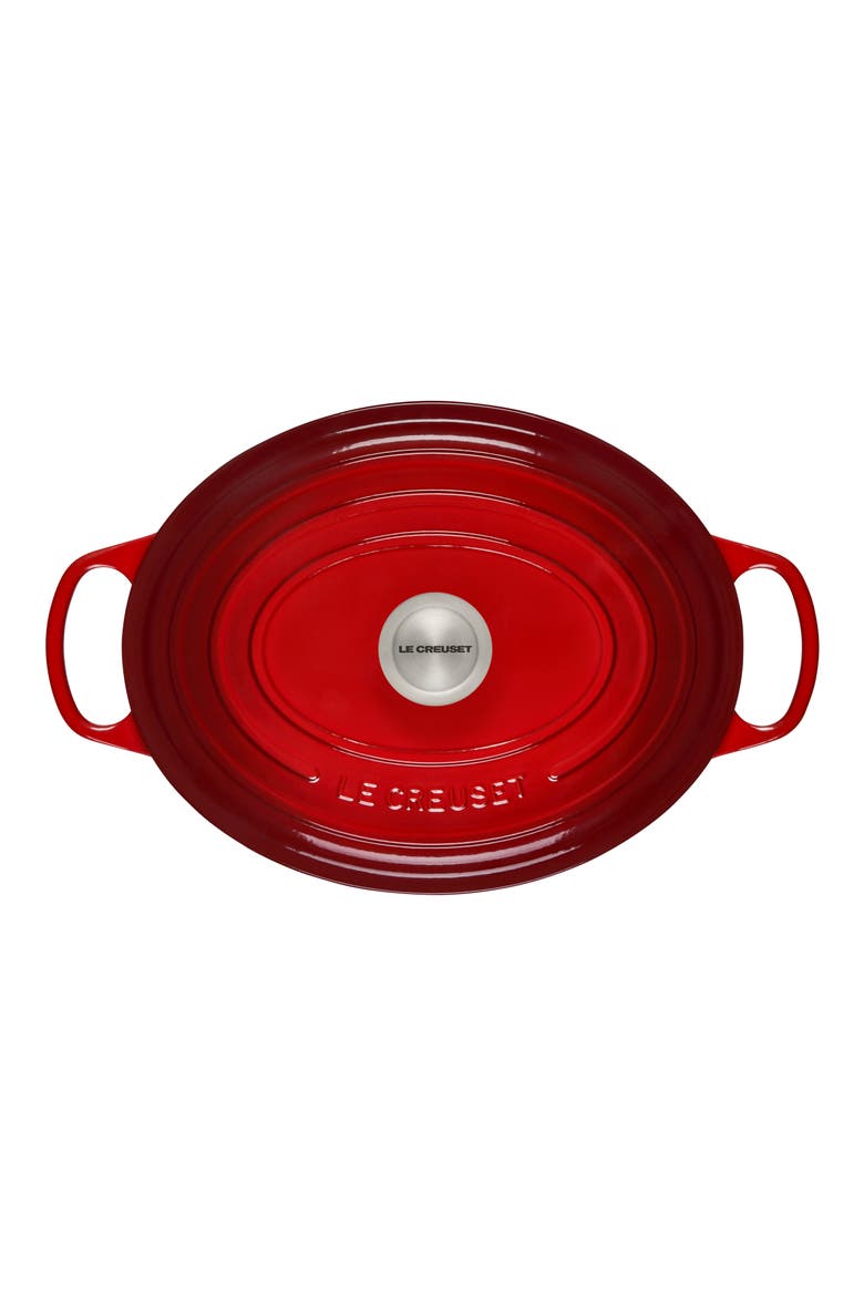 Signature 6.75-Quart Oval Enamel Cast Iron French/Dutch Oven with Lid, Alternate, color, CERISE