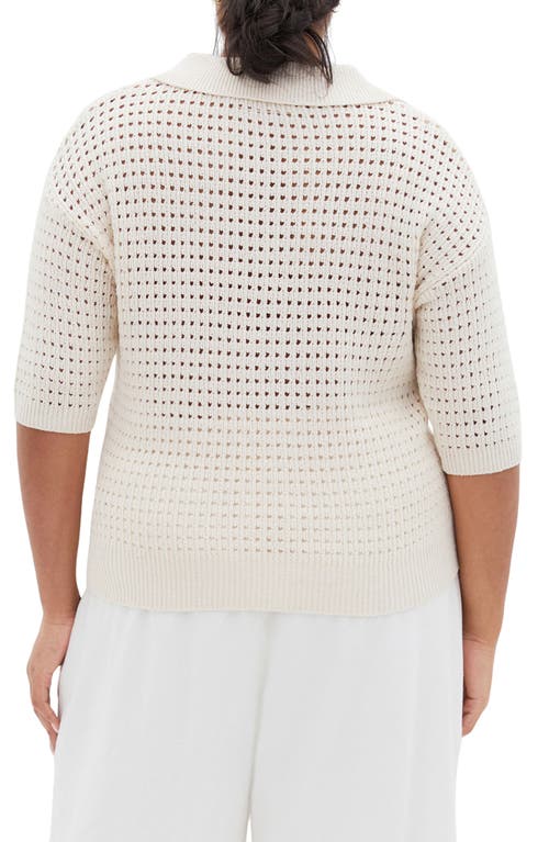 City Chic Zahra Open Stitch Johnny Collar Sweater In Ivory