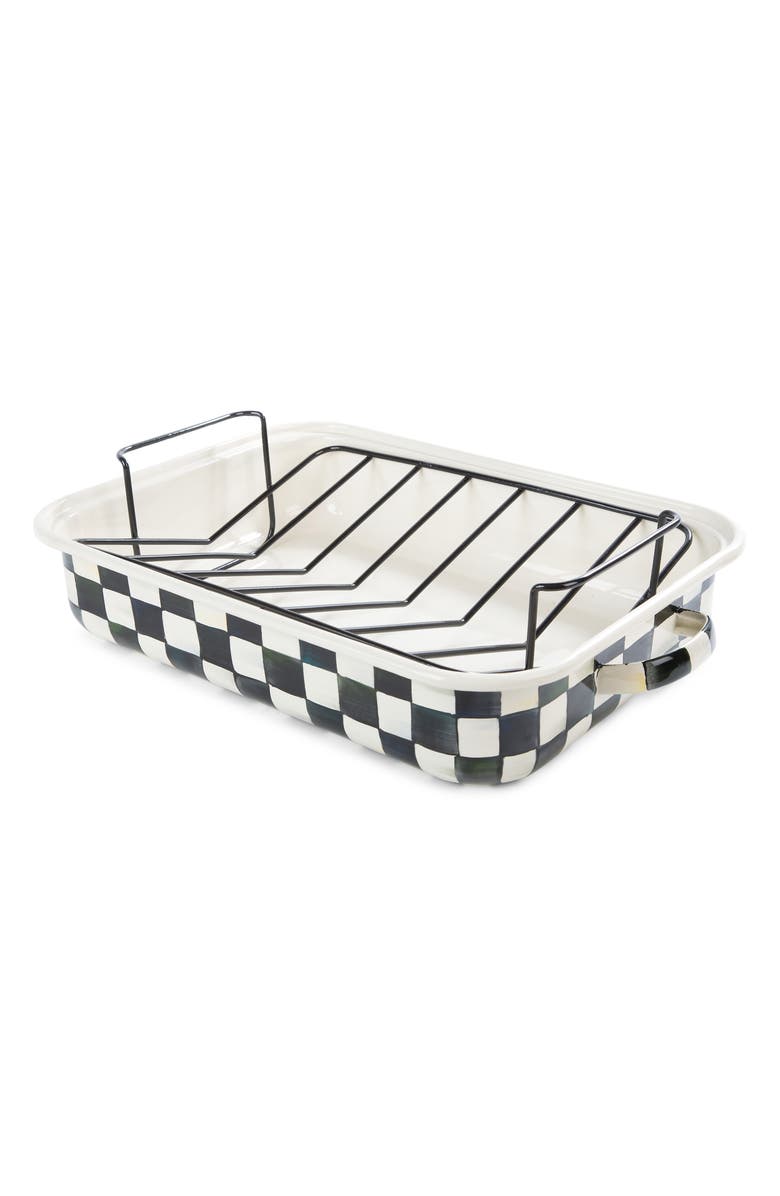 MACKENZIE CHILDS Sterling Check Enameled Steel Roasting Pan & Rack, Alternate, color, Black/ White