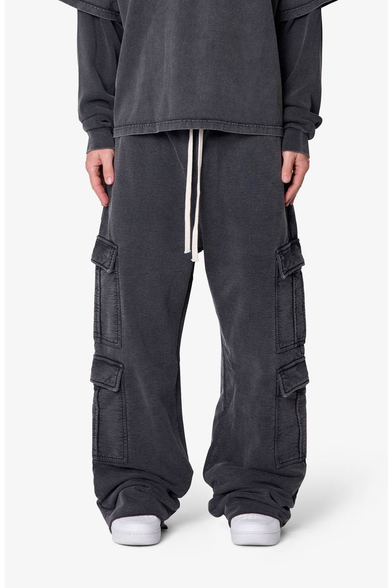 Ultra Baggy Cotton Flece Cargo Sweatpants, Main, color, WASHED BLACK