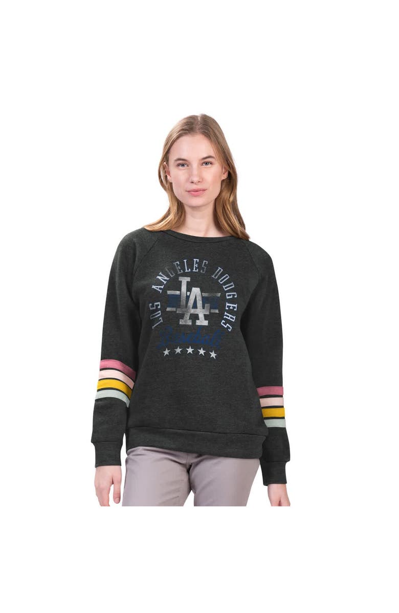 G-III 4HER BY CARL BANKS Women's G-III 4Her by Carl Banks Charcoal Los Angeles Dodgers Allana Stripe Pullover Sweatshirt, Alternate, color, Charcoal