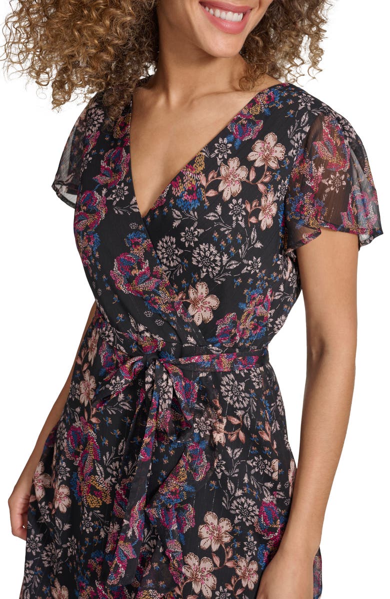 Kensie Metallic Chiffon Dress, Alternate, color, Black Multi