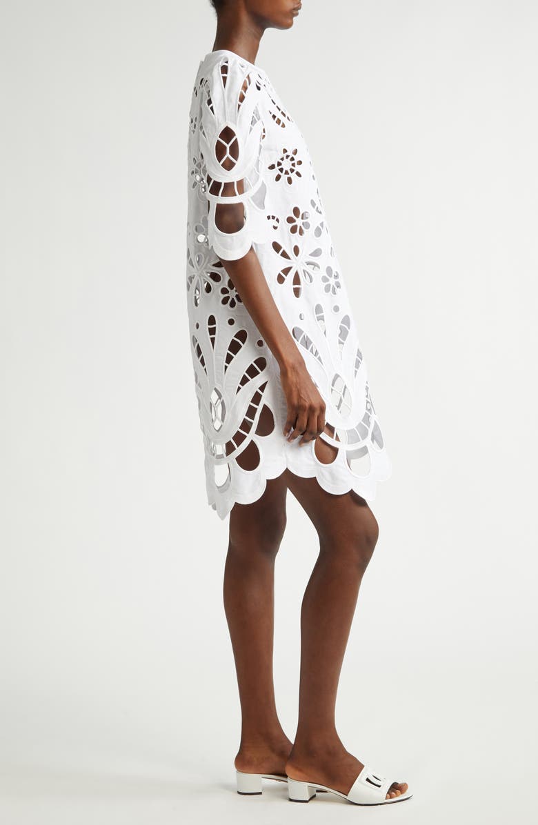 Dolce&Gabbana Openwork Embroidered Poplin Shift Dress, Alternate, color, Bianco Ottico