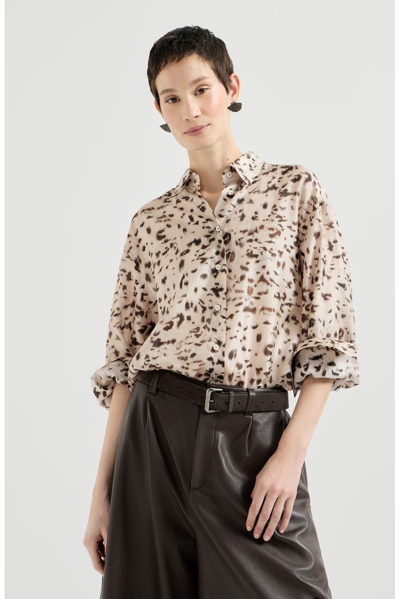 Lynx print silk pongee shirt with monili, Alternate, color, Multicoloured