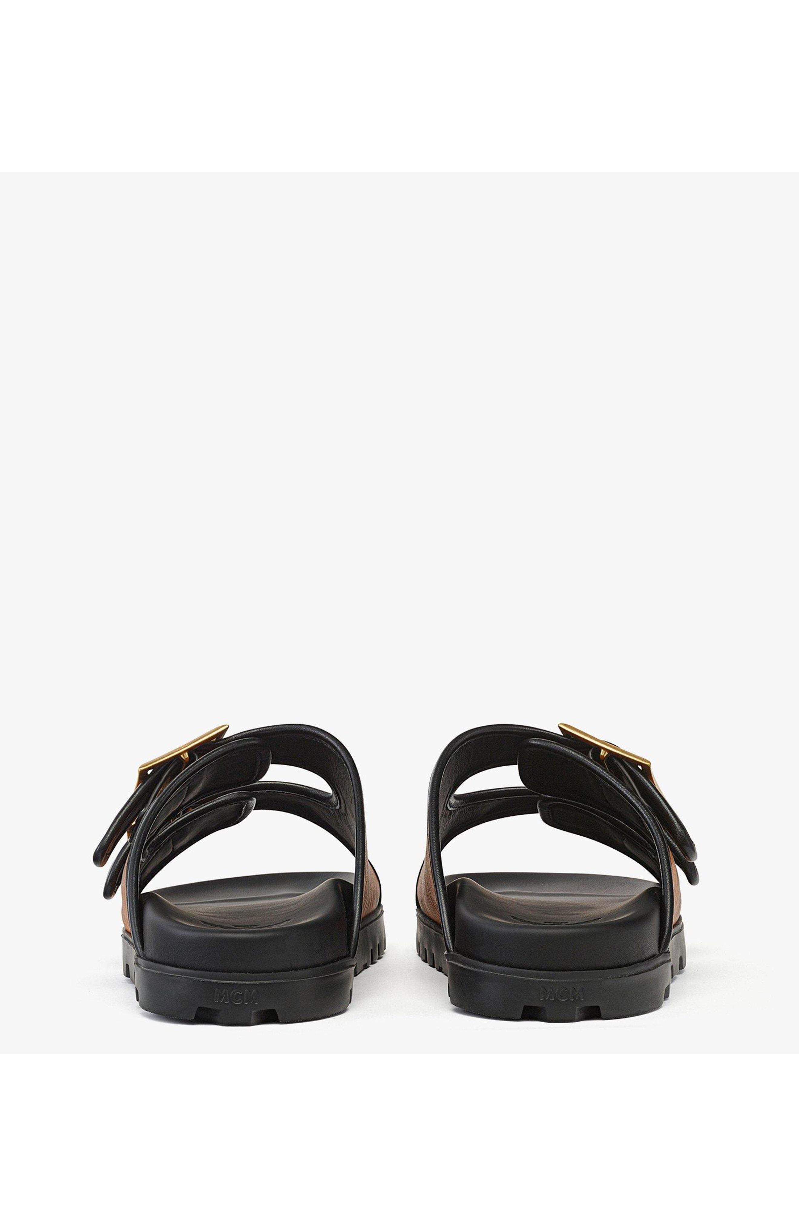 MCM Sandals in Visetos, Alternate, color, Cognac