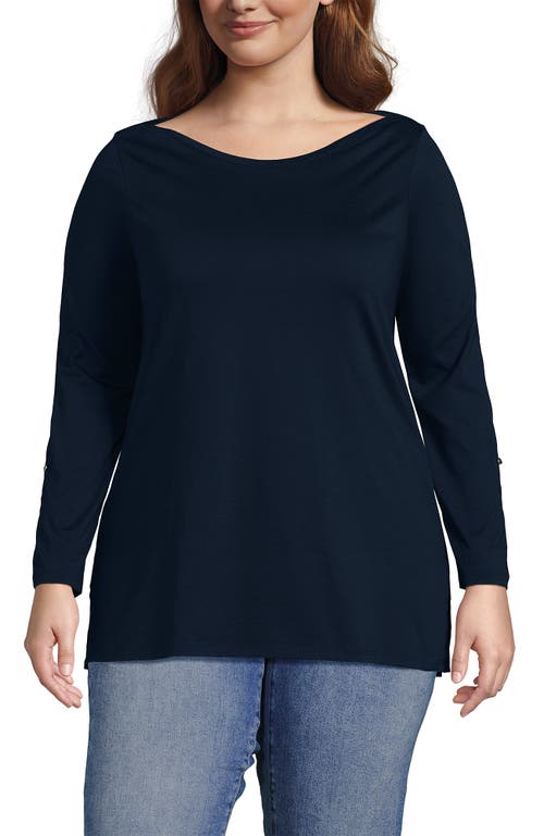 Lands' End Plus Size Supima Cotton Adjustable 3/4 Sleeve Boatneck Tunic In Radiant Navy