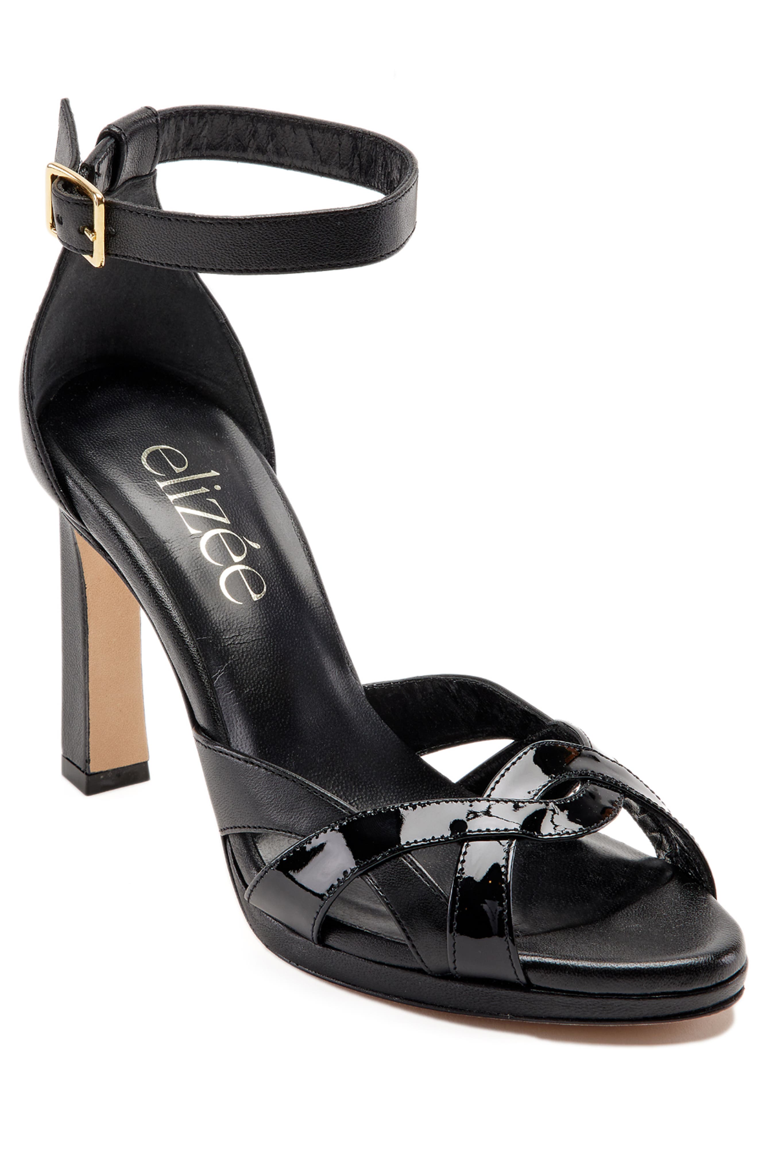 Rhea Sandal Leather Platform Heels, Main, color, Black