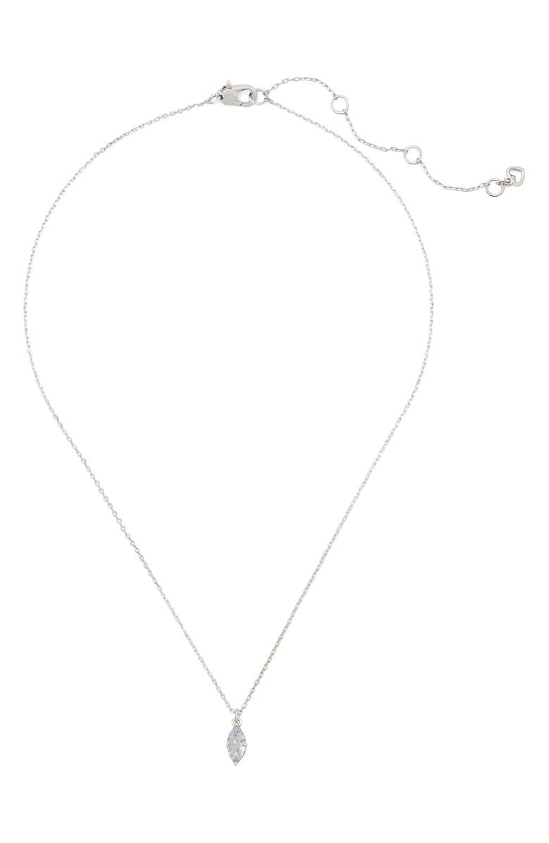 Kate Spade New York signature solitaire cubic zirconia pendant necklace, Alternate, color, Clear/ Silver