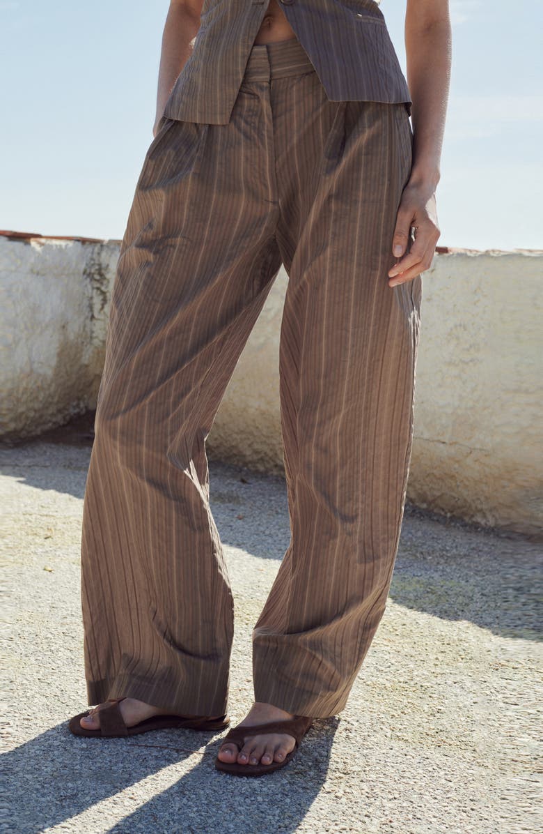MANGO Stripe Straight Leg Pants, Alternate, color, Brown