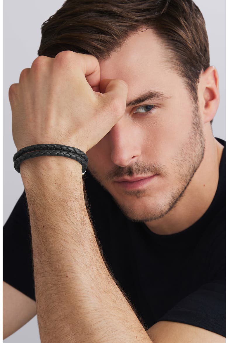 Men's Anthem Double Leather Bracelet, Alternate, color, BLACK