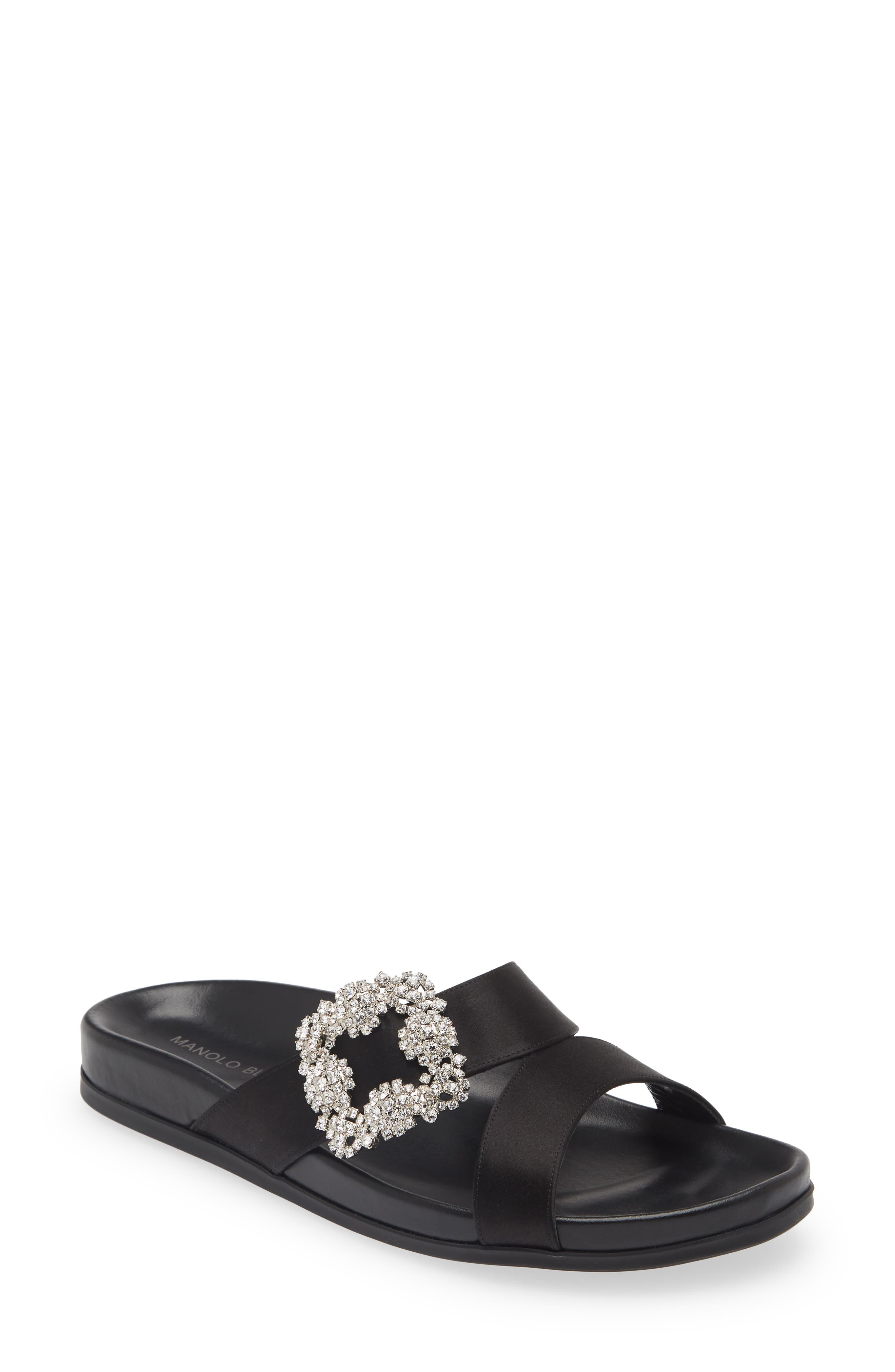 Manolo Blahnik Chilanghi Crystal Buckle Slide Sandal, Main, color, 