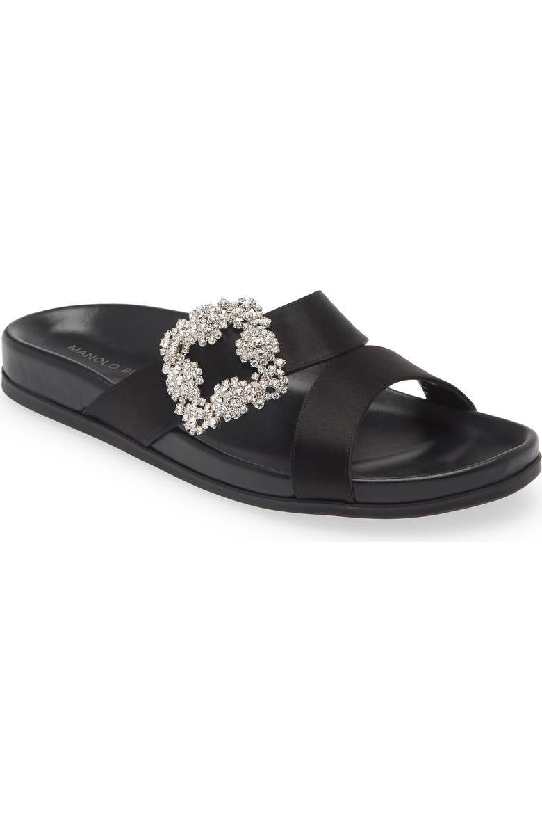Manolo Blahnik Chilanghi Crystal Buckle Slide Sandal, Main, color,