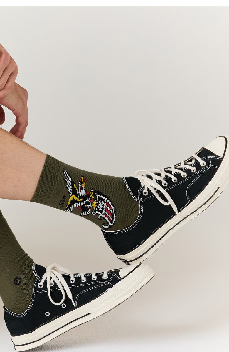 Stance Eagle Cotton Blend Crew Socks, Alternate, color, Military Green