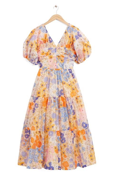 Floral Print Puff Sleeve Dress