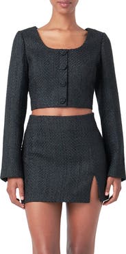 Endless Rose Long Sleeve Tweed Crop Top