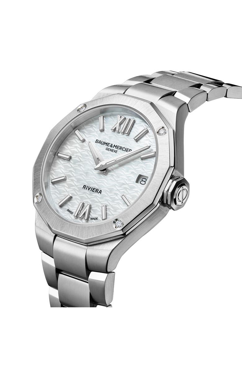 Baume & Mercier Riviera 10729 Mother-of-Pearl & Diamond Bracelet Watch, 33mm, Alternate, color, Mother Of Pearl