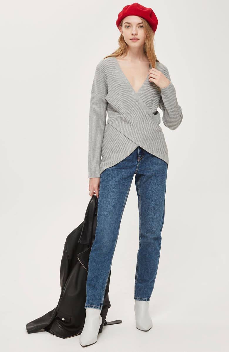 Topshop Wrap Front Sweater, Alternate, color, 