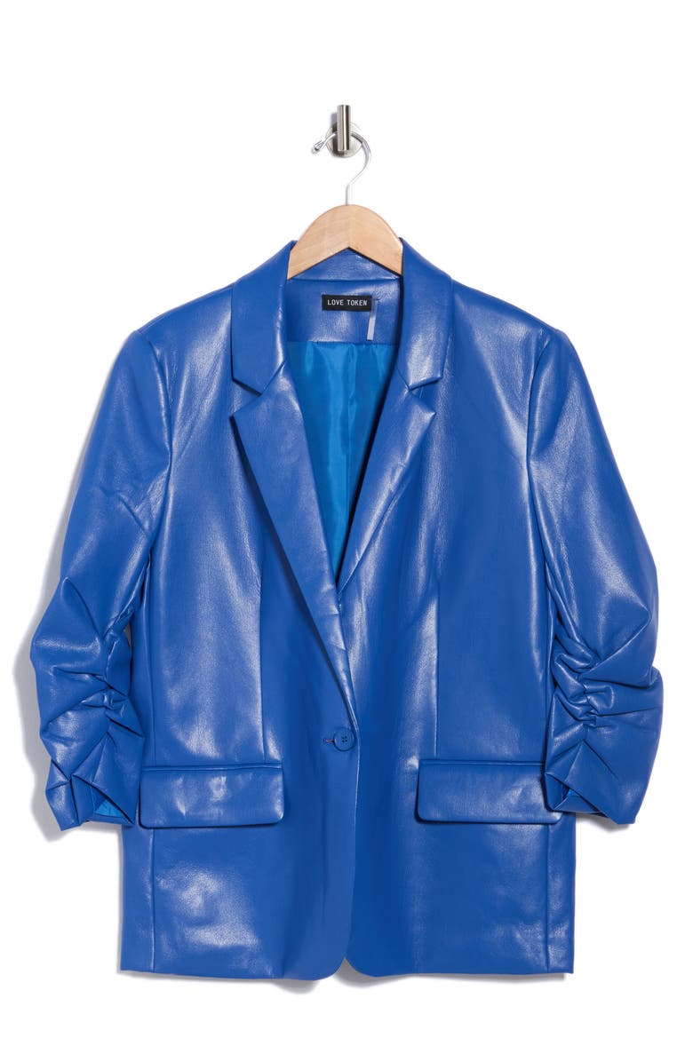 Love Token Doris Faux Leather Blazer, Alternate, color, Royal Blue