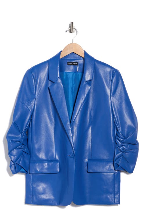 Love Token Doris Faux Leather Blazer In Blue