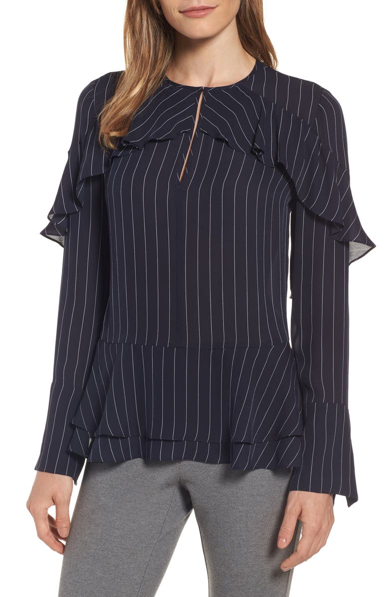 Classiques Entier<sup>®</sup> Bell Sleeve Pinstripe Silk Blouse, Main, color, 