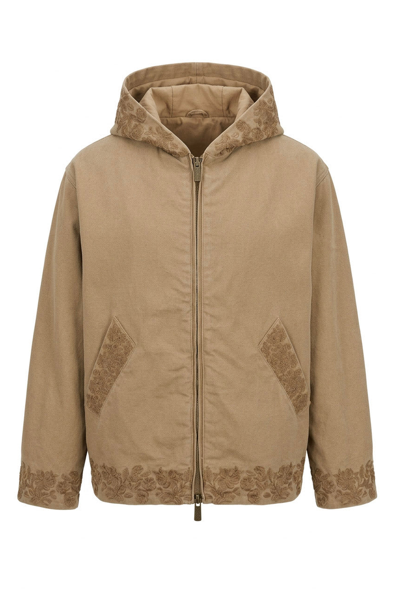 Embroidered Trim Hooded Jacket, Alternate, color, Tan