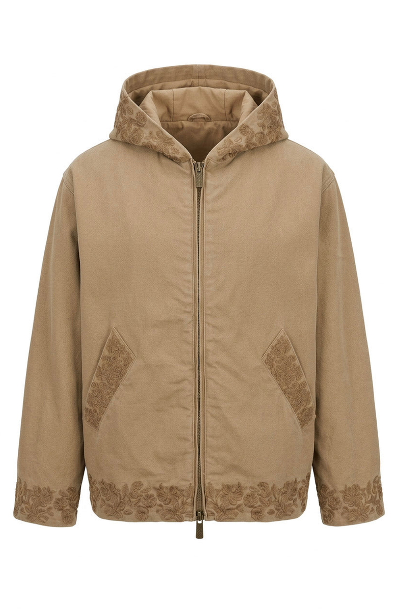 Modenaire Embroidered Trim Hooded Jacket, Alternate, color, Tan