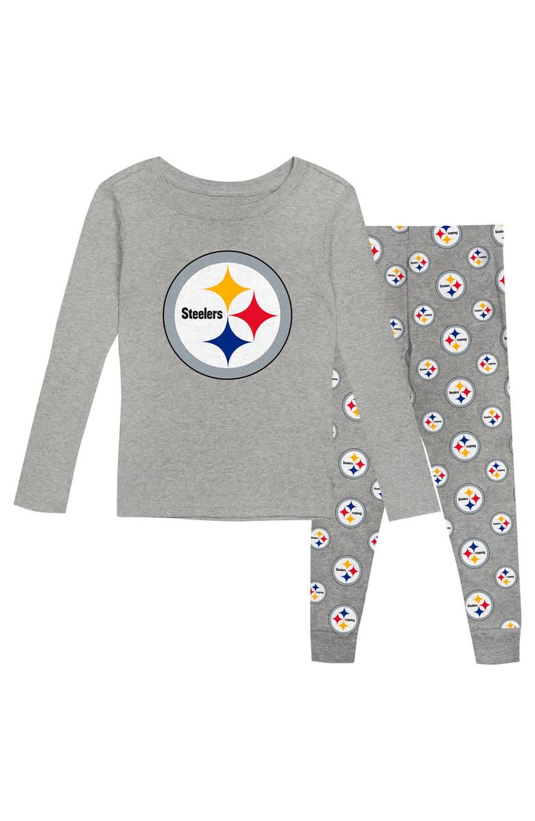 Outerstuff Preschool Heather Gray Pittsburgh Steelers Long Sleeve T-Shirt and Pants Sleep Set, Main, color, 