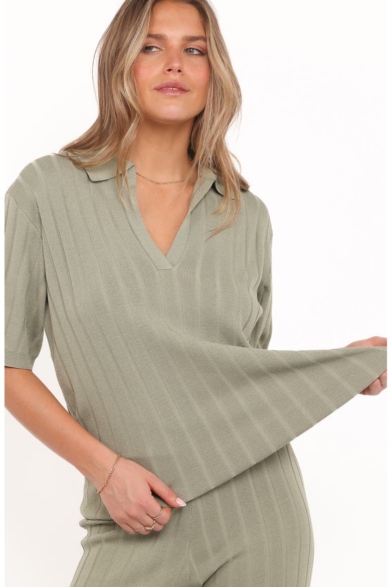 Yulissa Rib Polo Top & Wide Leg Pants, Alternate, color, KHAKI GREEN