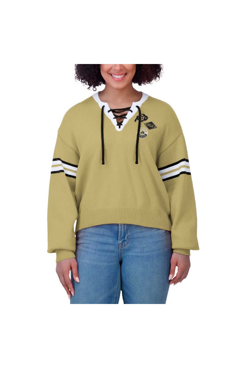WEAR by Erin Andrews Women's WEAR by Erin Andrews Gold Colorado Buffaloes Lace-Up Pullover Sweater, Alternate, color, Gold