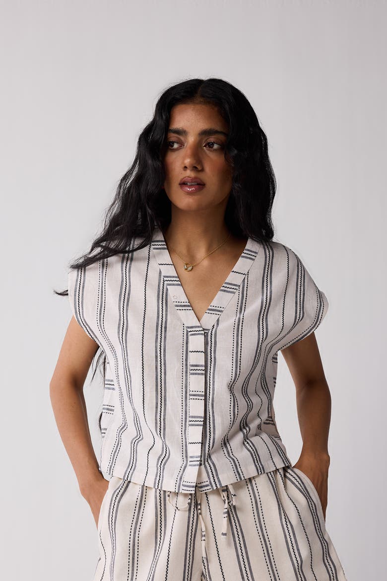 Relaxed V-Neck Top, Alternate, color, Off-White