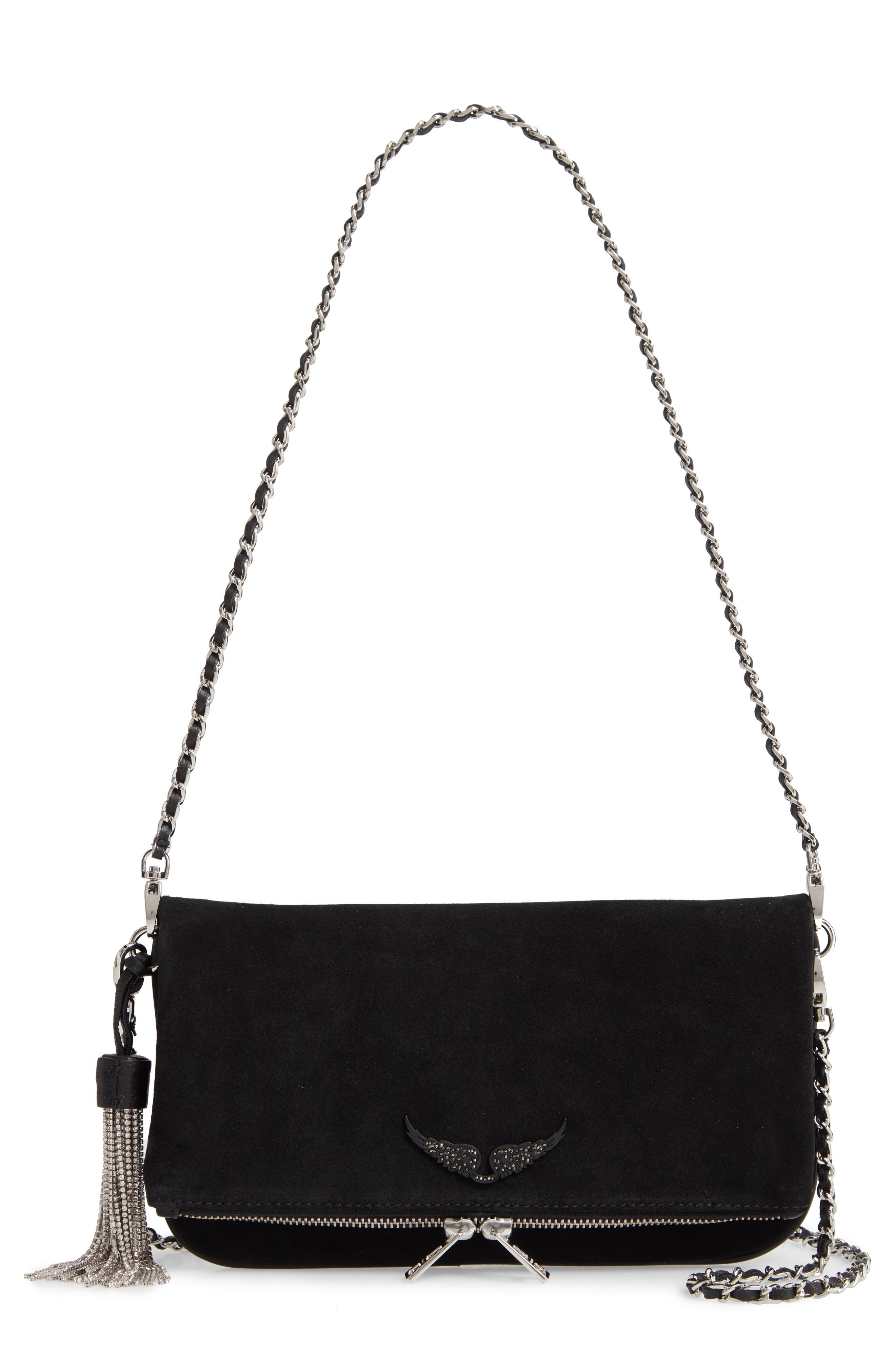 Zadig & Voltaire Rock Tassel Suede Convertible Clutch, Main, color, 