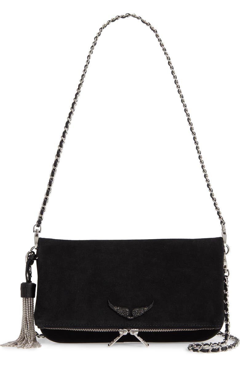 Zadig & Voltaire Rock Tassel Suede Convertible Clutch, Main, color,