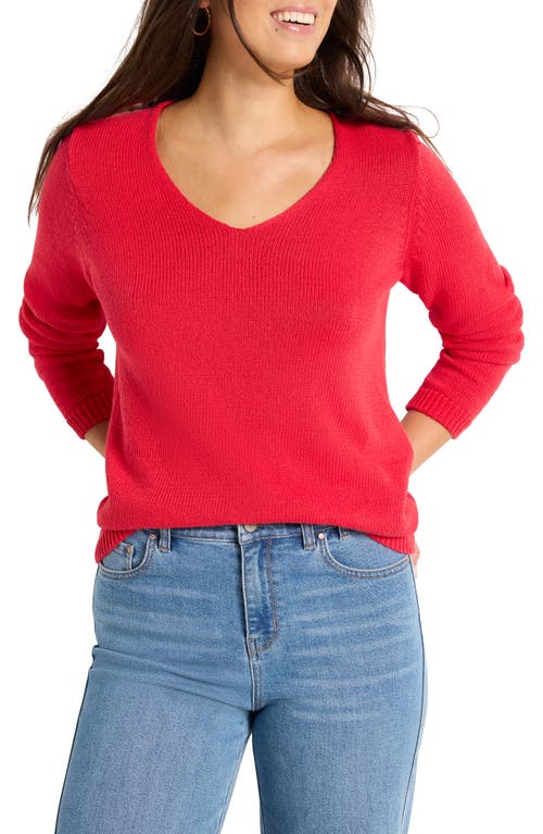 Nic + Zoe Cotton Cord Soft V-neck Sweater In Haute Red