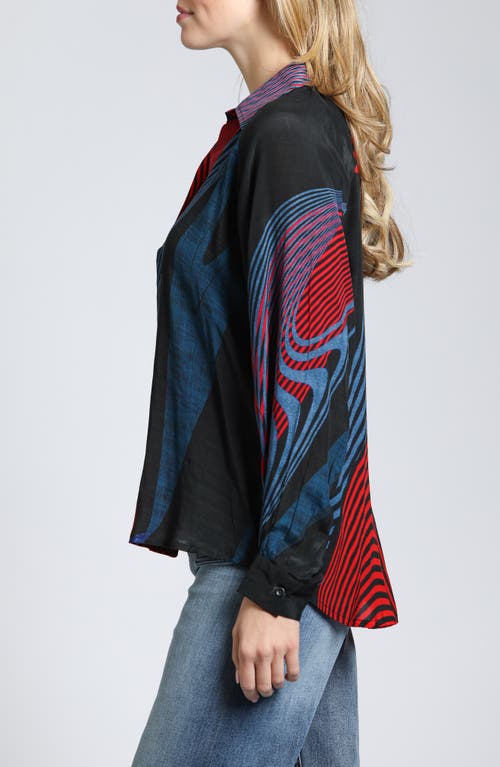 Apny Floral Print Popover Top In Red Multi