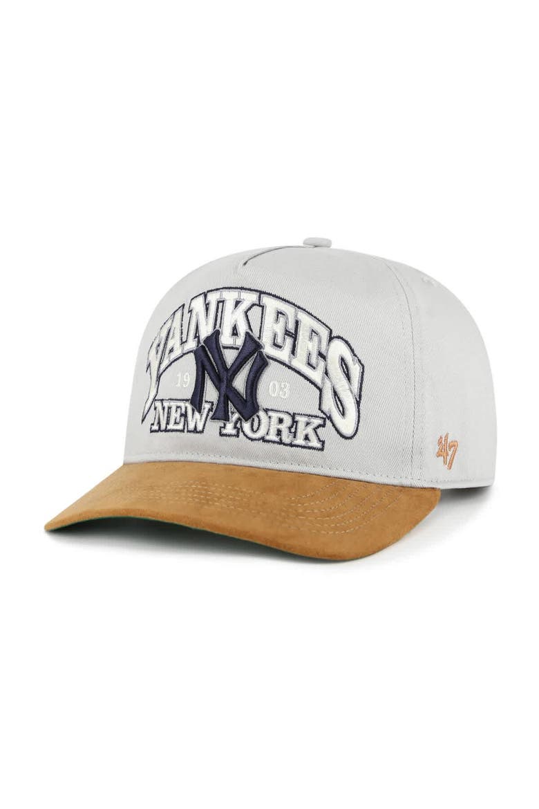 Men's '47 Gray/Brown New York Yankees Cooperstown Break Wood Suede Hitch Adjustable Hat, Main, color, Gray
