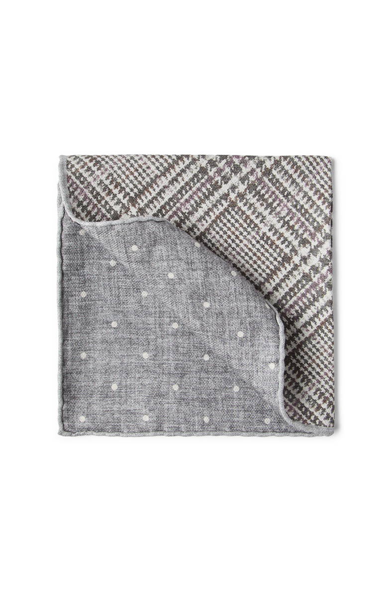 Brunello Cucinelli Prince of Wales pocket square, Main, color, Light Grey