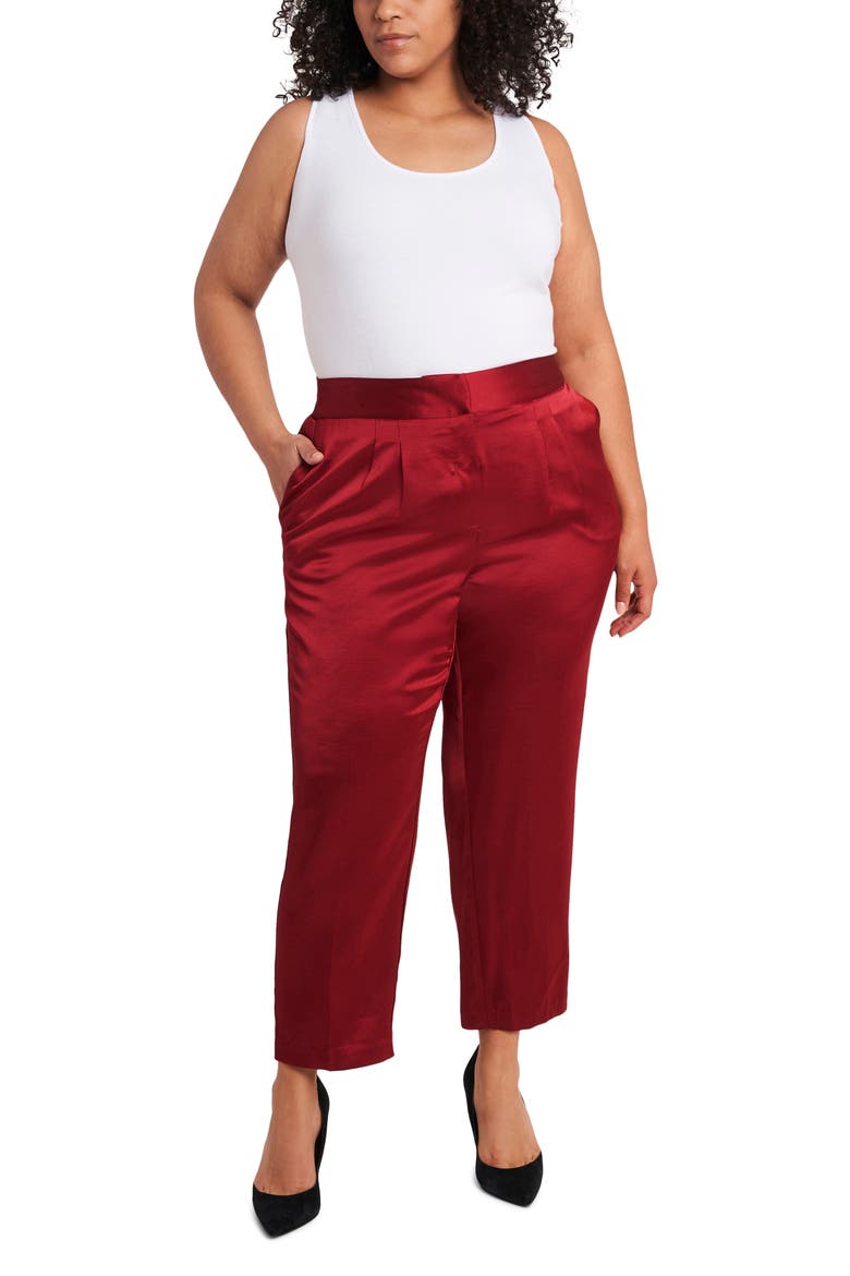 Slim Leg Satin Pants, Alternate, color, DEEP RED