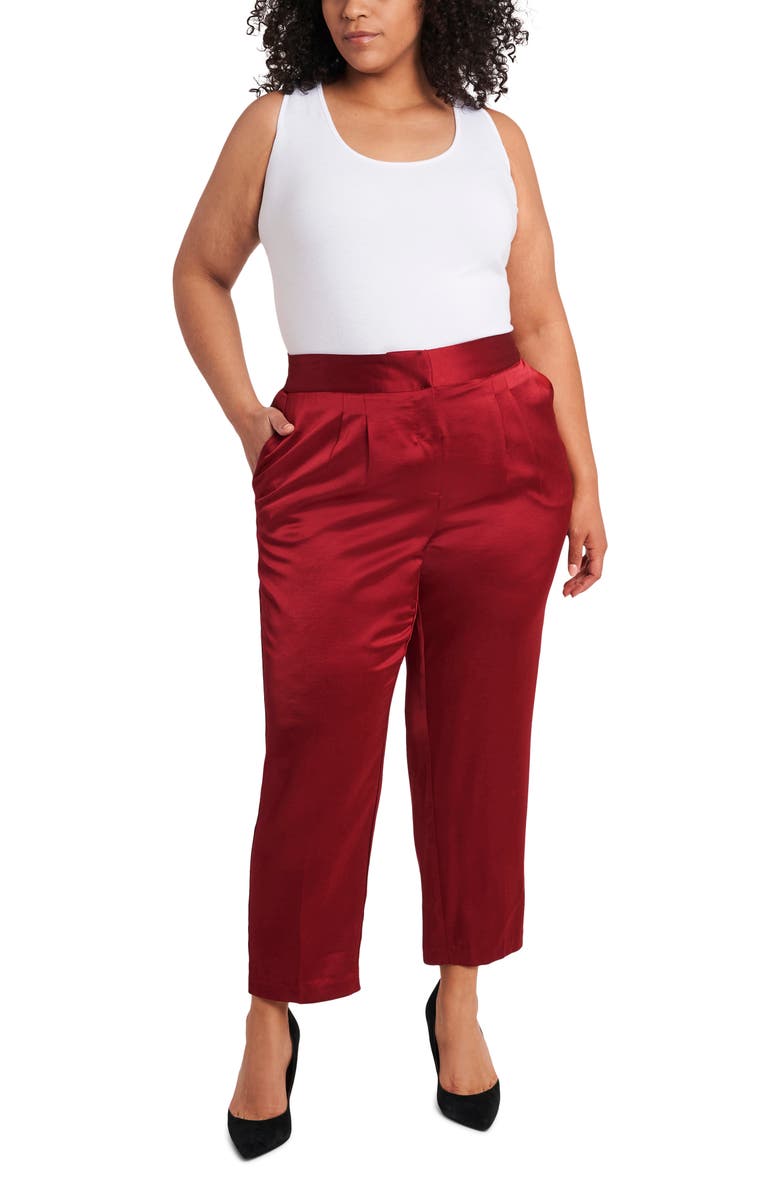 Vince Camuto Slim Leg Satin Pants, Alternate, color, Deep Red