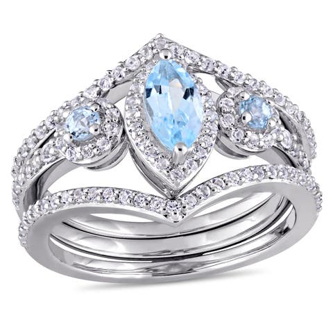 Blue & White Topaz Cluster 3-Stone Ring