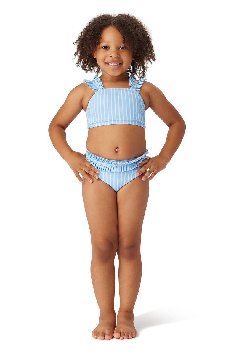 Habitual Kids Kids' Stripe Pleated Trim Two-Piece Swimsuit, Main, color, Blue