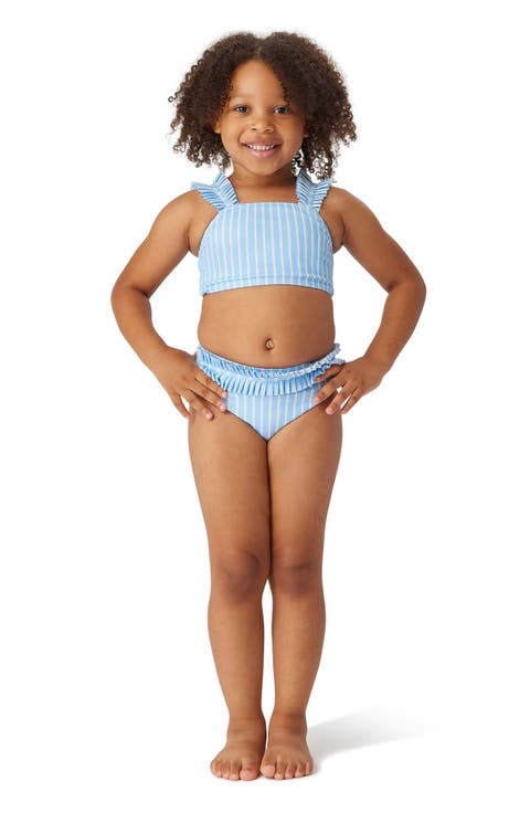 Kids' Stripe Pleated Trim Two-Piece Swimsuit (Toddler & Little Kid)