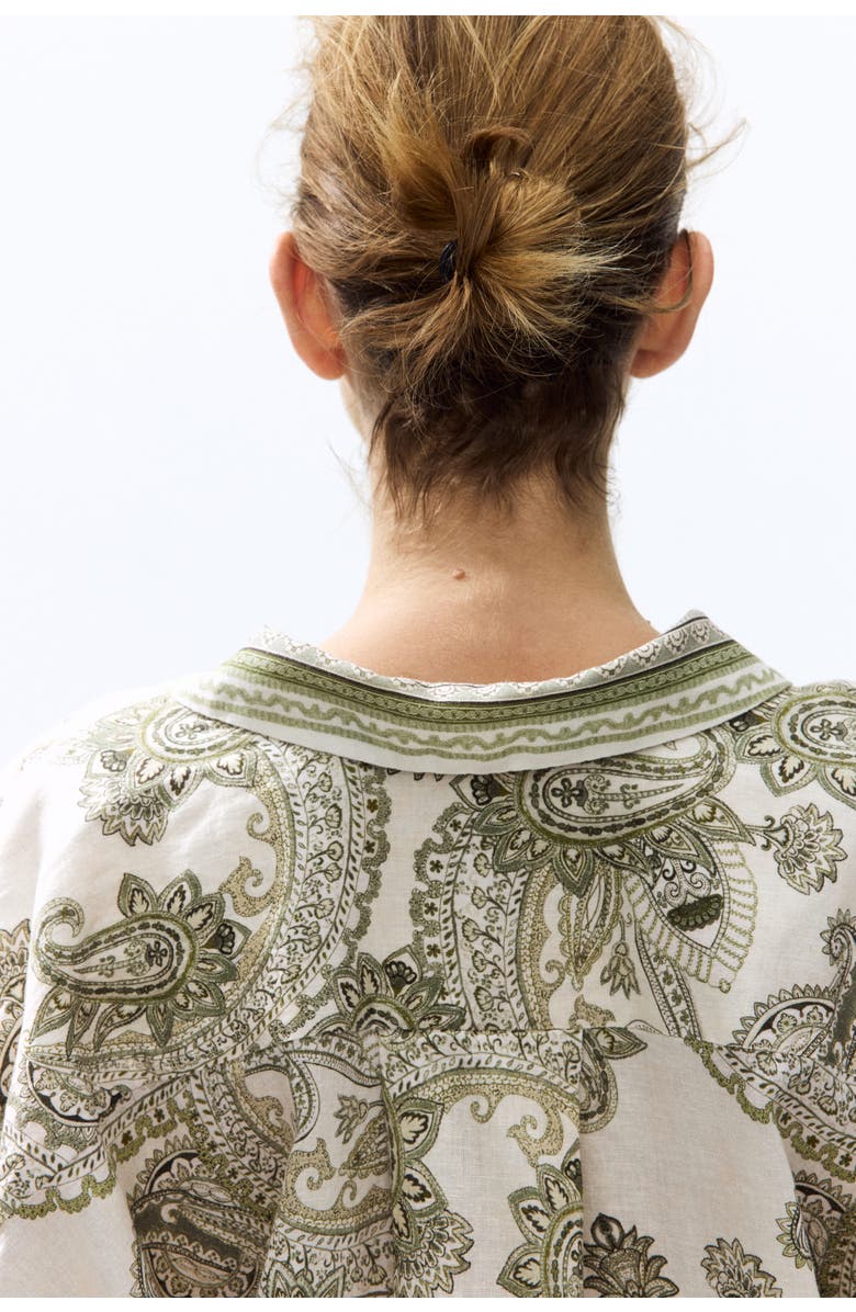 H&M Oversized Linen-blend Shirt, Alternate, color, Light Beige/Paisley