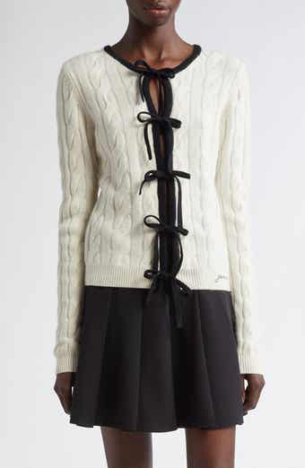 Tie Front Merino Wool & Cashmere Cable Sweater