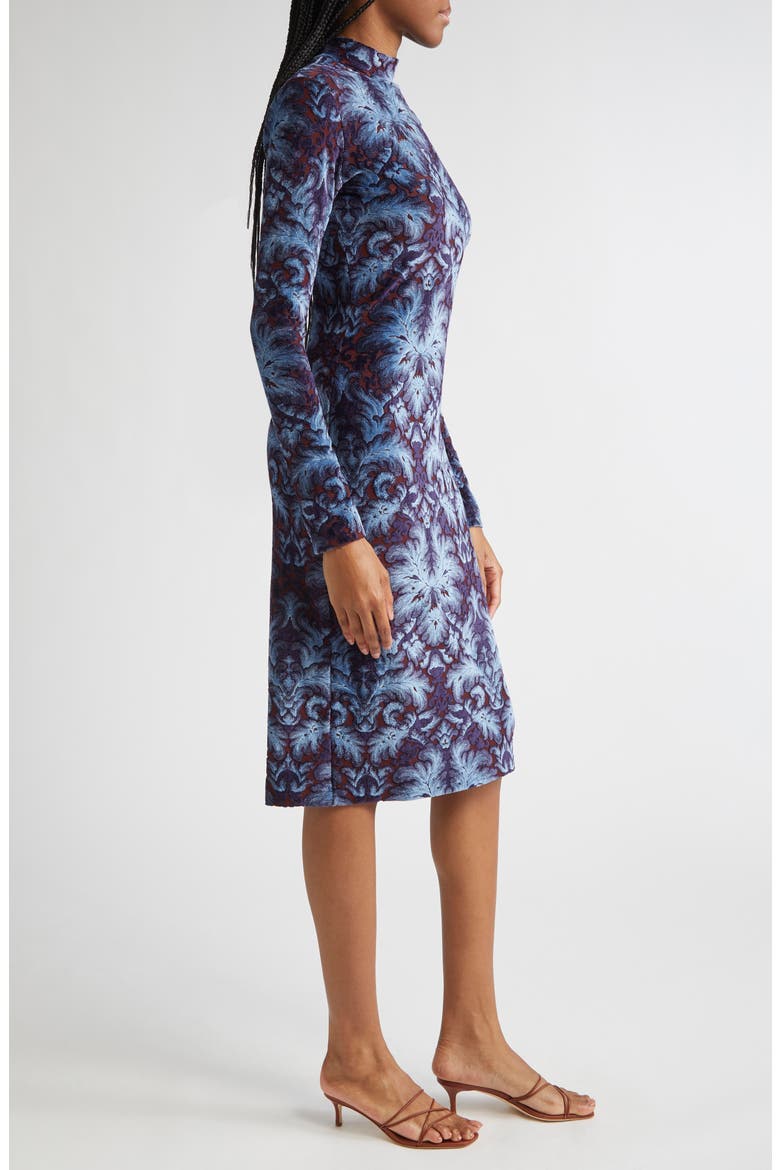 Paisley Burnout Long Sleeve Jersey Dress, Alternate, color, MULTICOLOR BLUE BASE