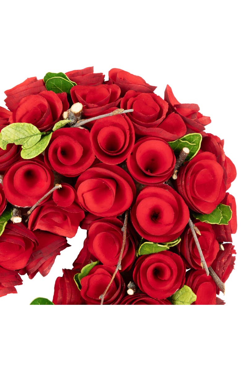 Northlight Wooden Roses Floral Artificial Valentine's Day Heart Wreath - 13.5" - Red, Alternate, color, Red