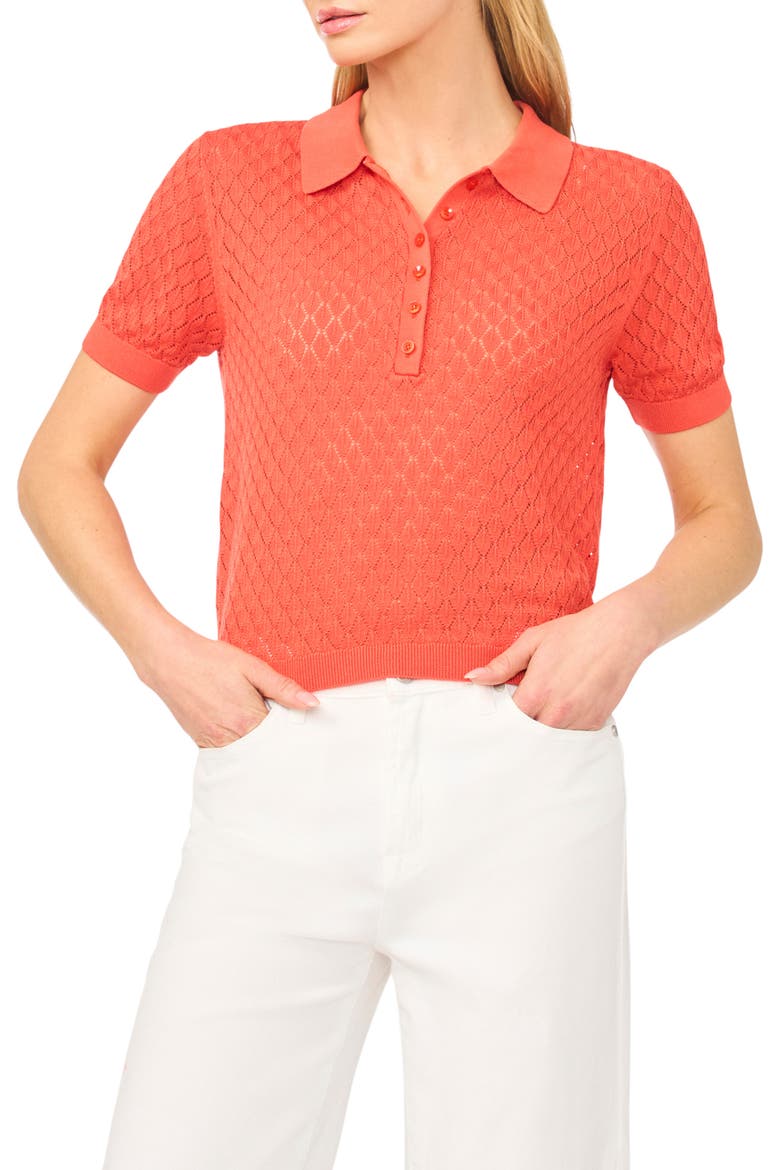 Clara Diamond Knit Polo, Main, color, TOMATO ORANGE