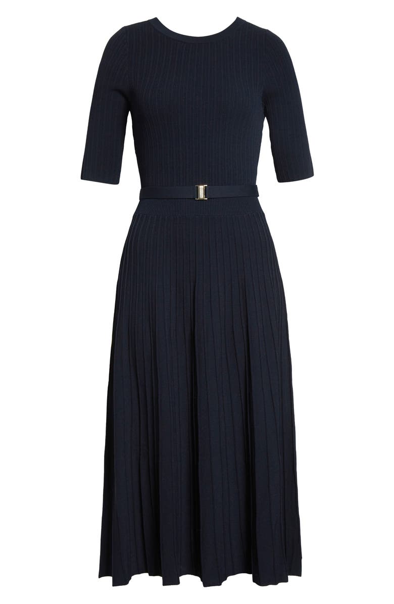 Veronica Beard Elthea Belted Rib Knit Midi Dress, Alternate, color, Navy